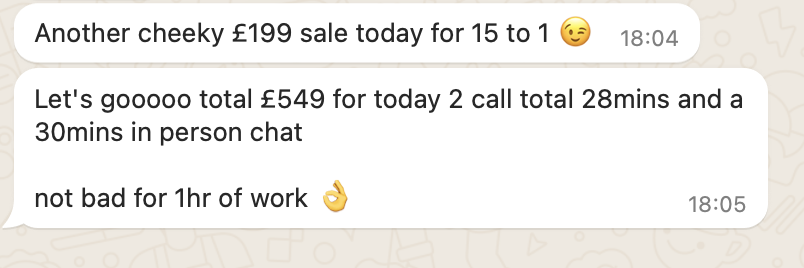 £549 in sales within 1 hour of work